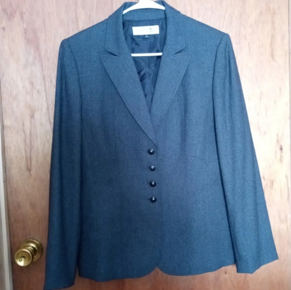 Tahari Arthur Levine Gray White Blend Blazer Suit Jacket Size 12